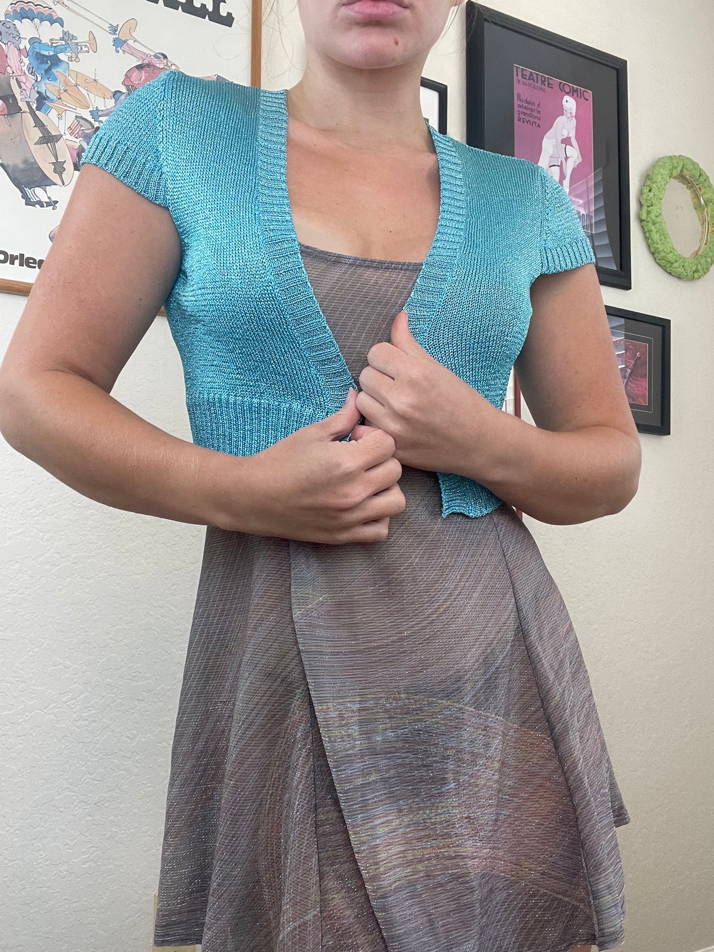 BEBE blue sparkle bolero top