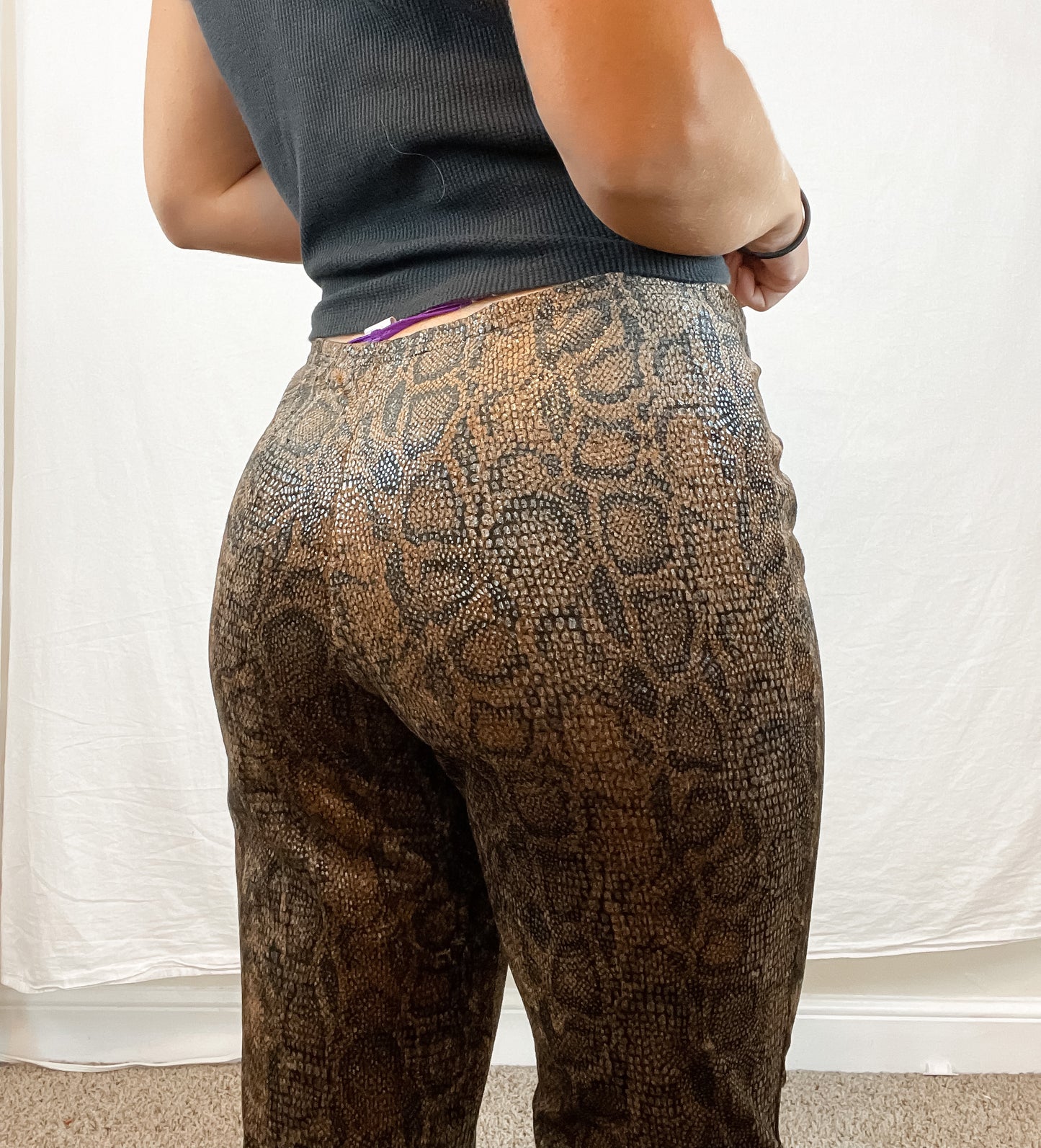 90s velour snake print flare pants