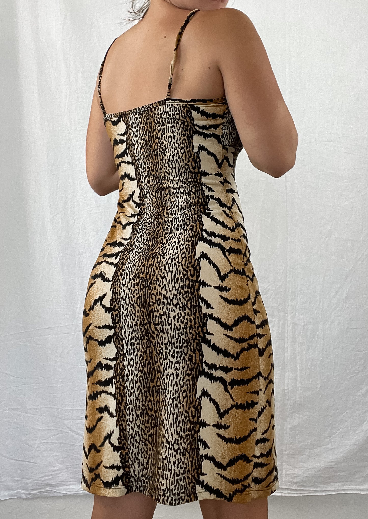 90s cheetah and tiger midi dress