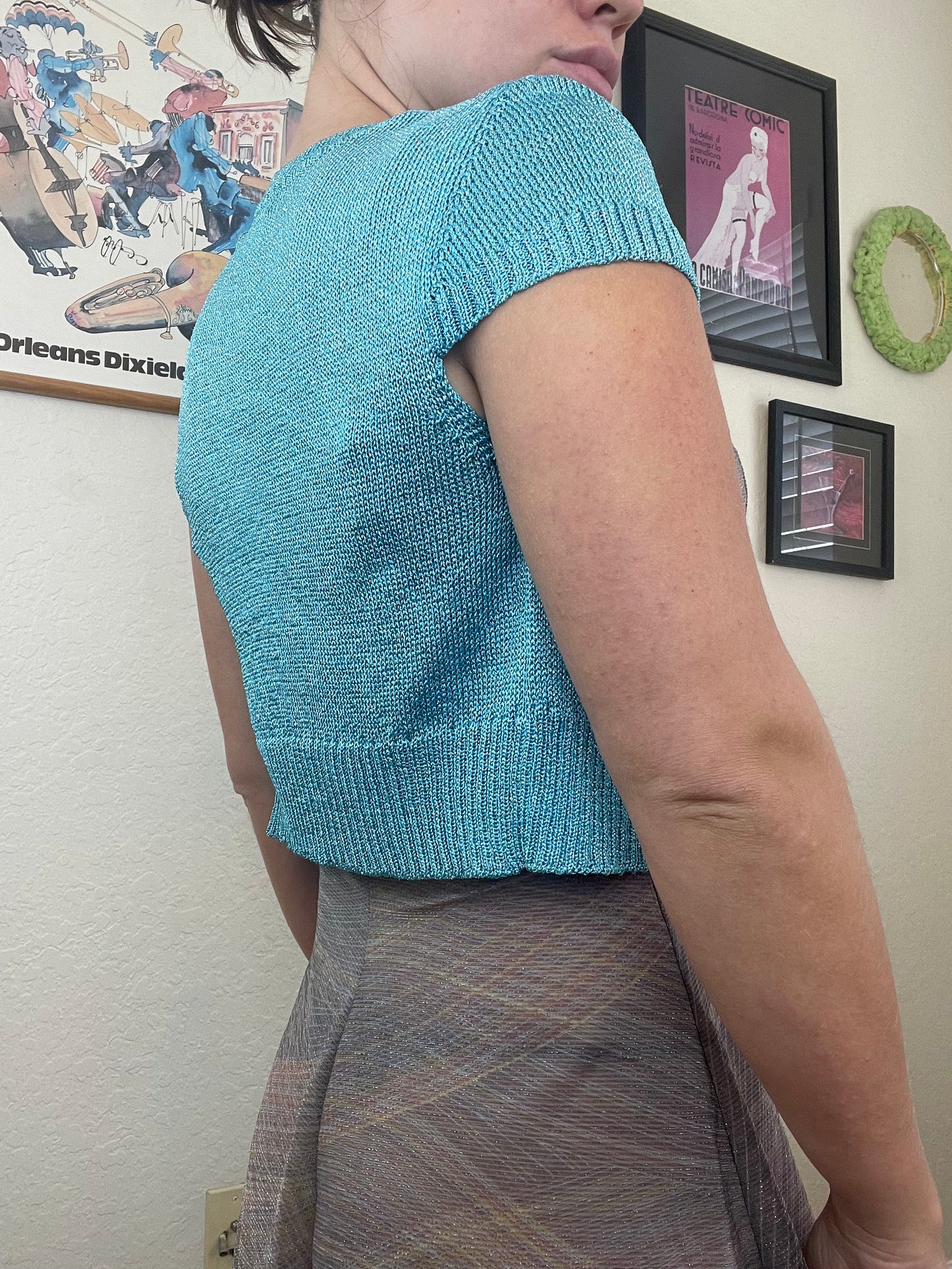 BEBE blue sparkle bolero top