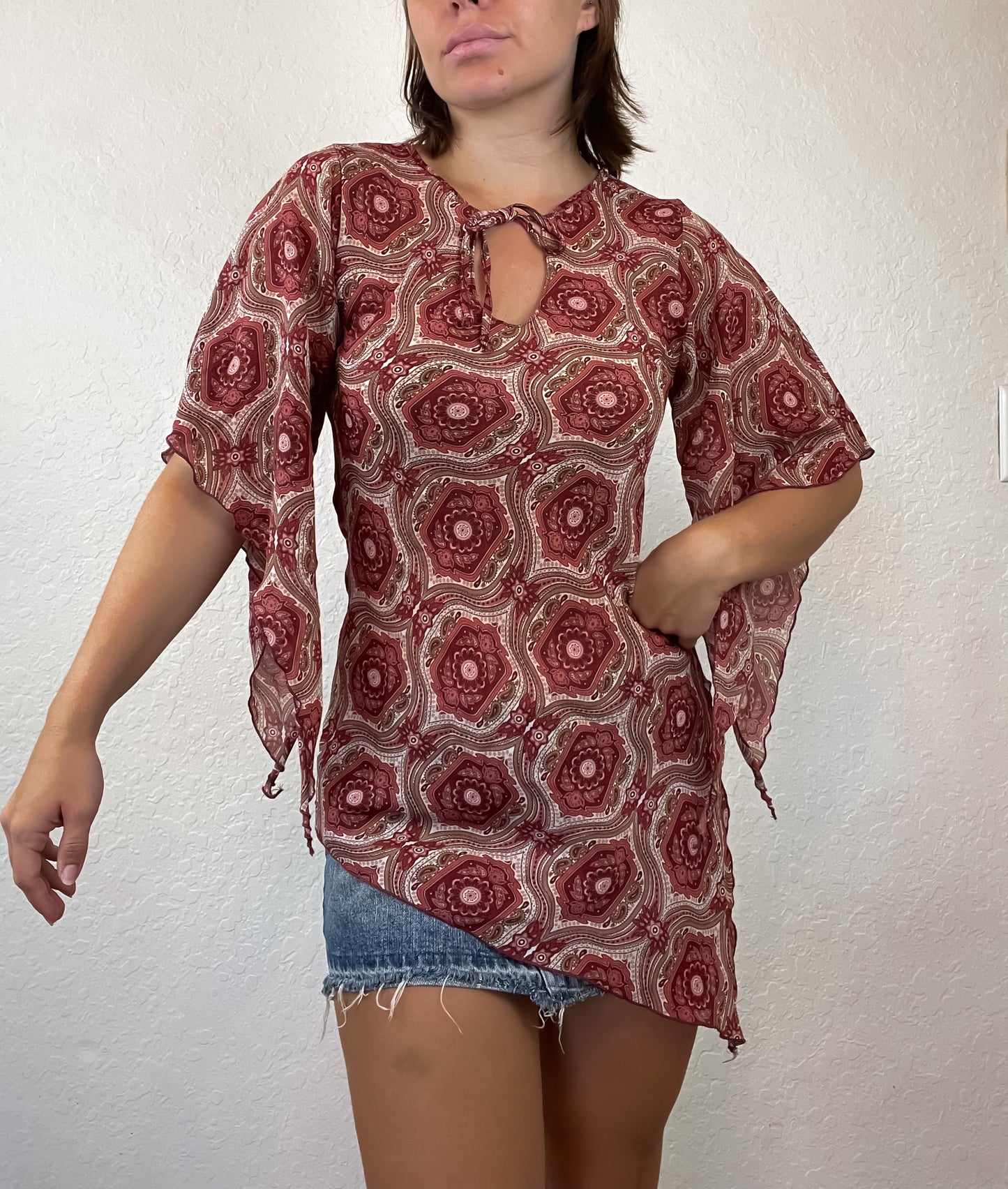 Y2k asymmetrical sheer top