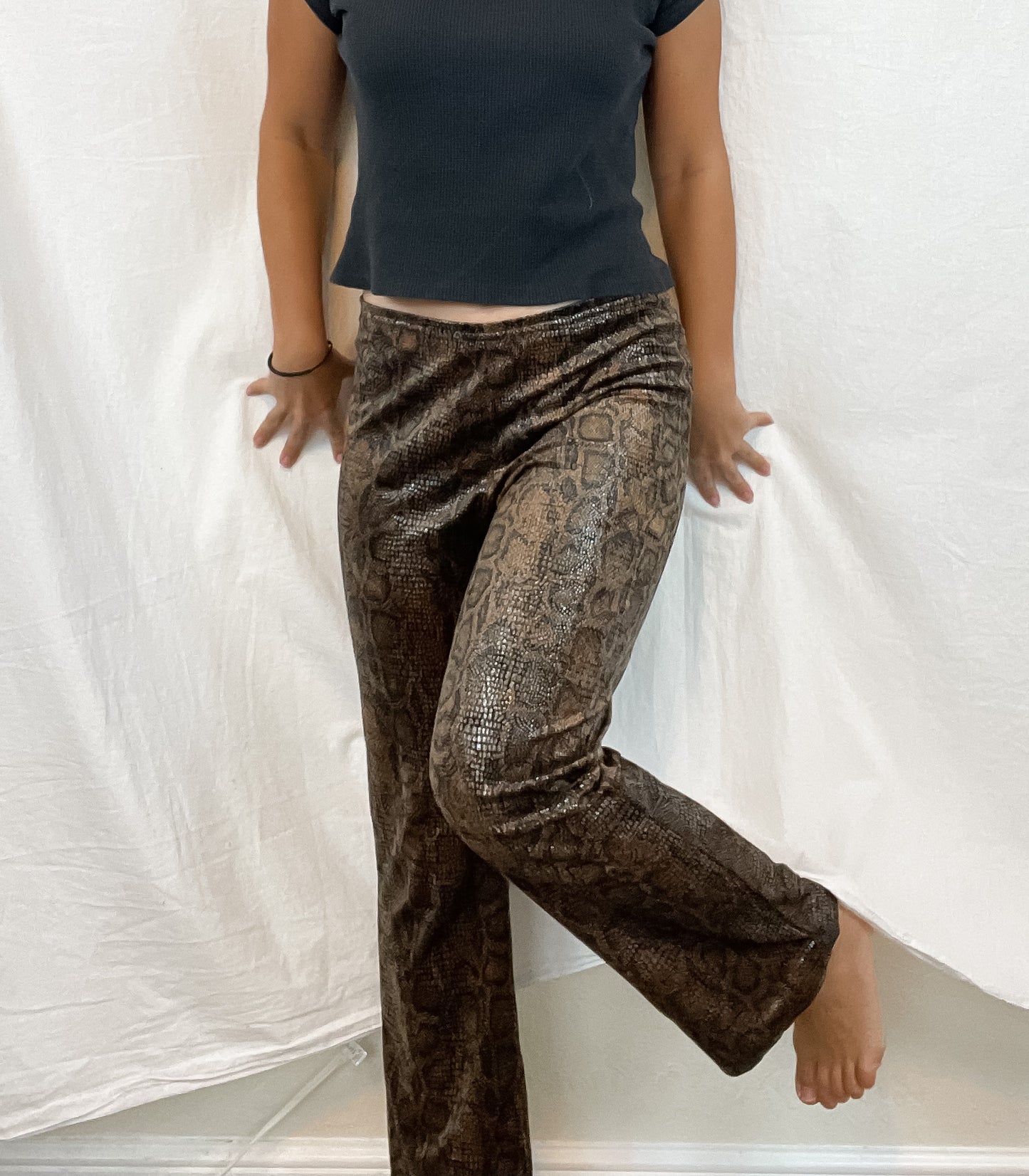90s velour snake print flare pants
