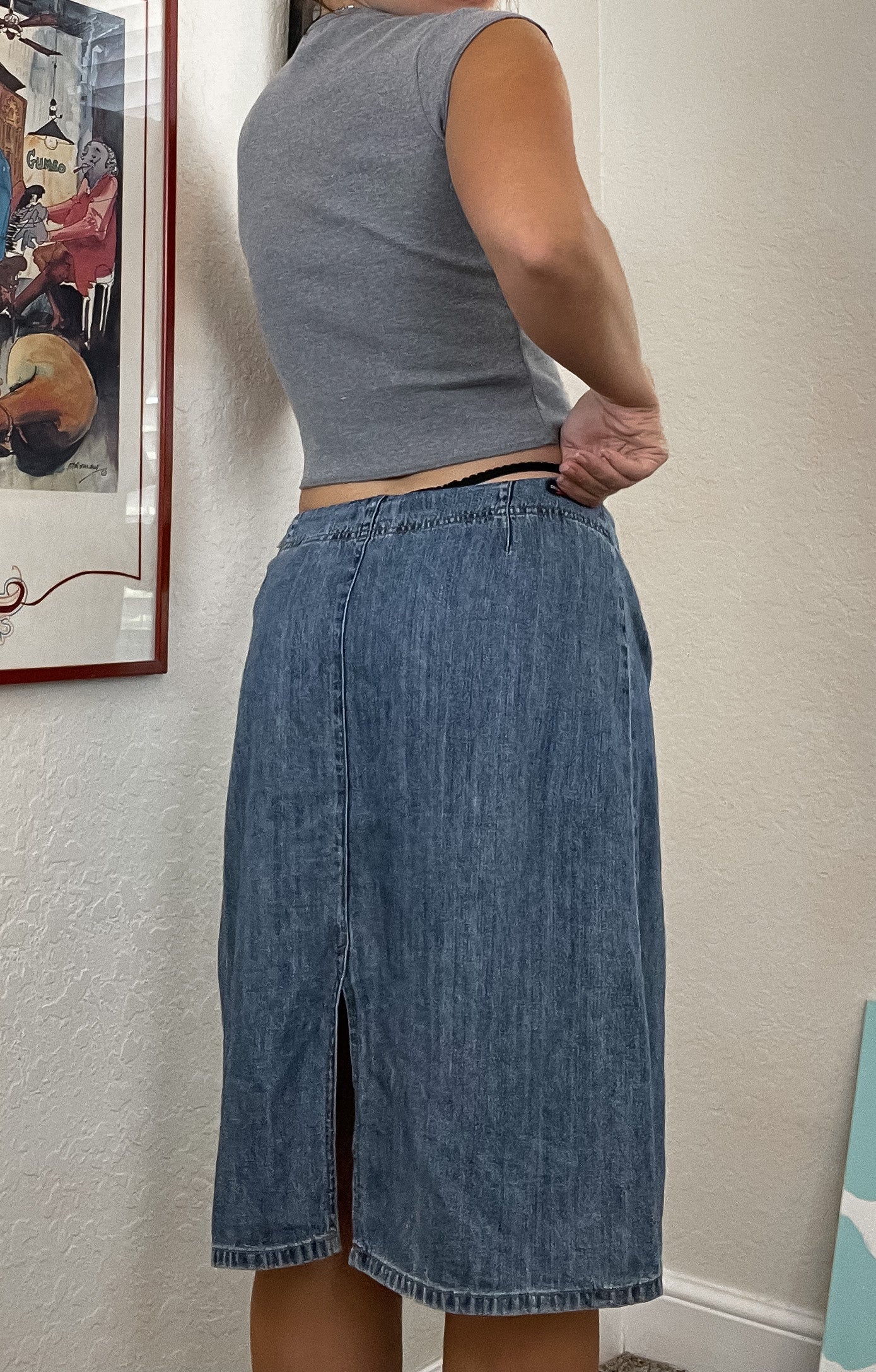 DKNY Jean midi skirt