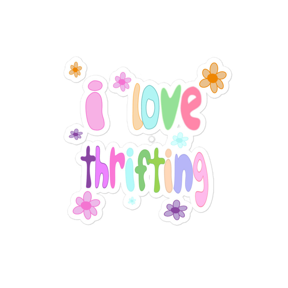 i love thrifting flower sticker