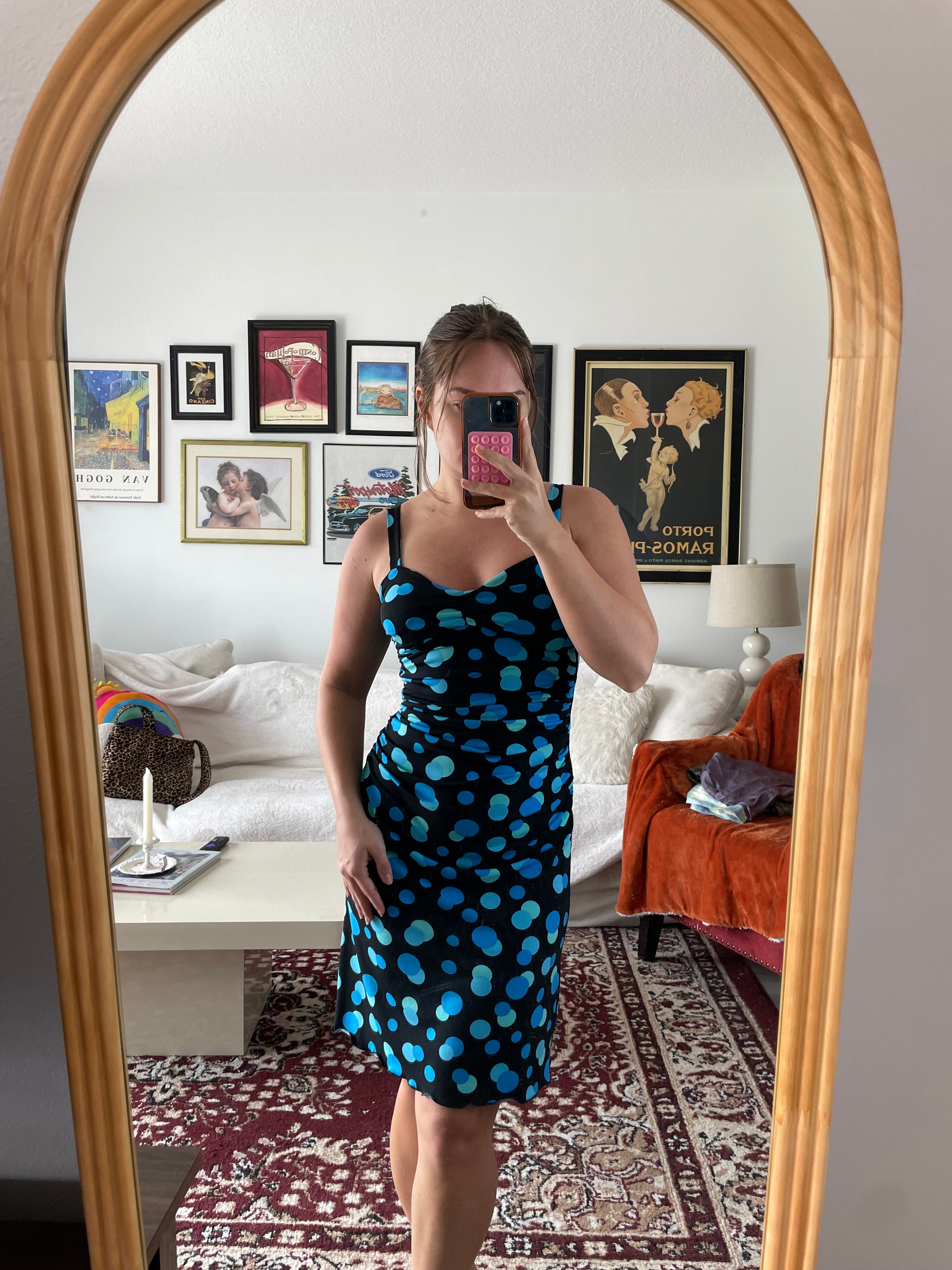 90s polka dot midi dress