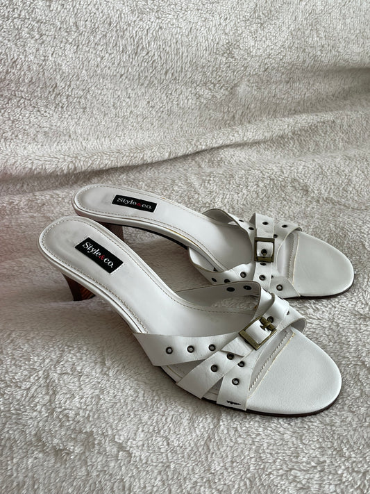 White buckle kitten heels