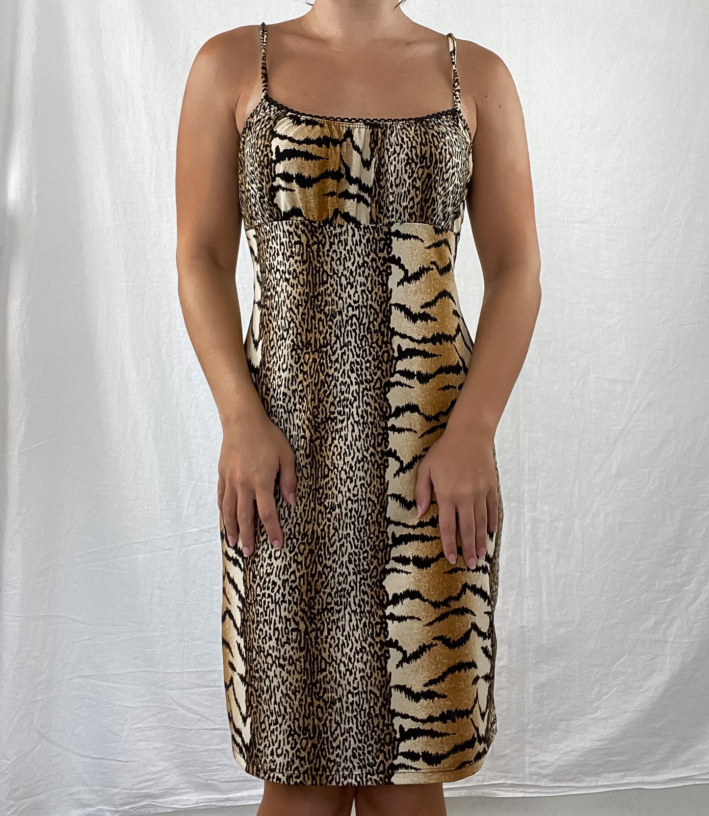 90s cheetah and tiger midi dress