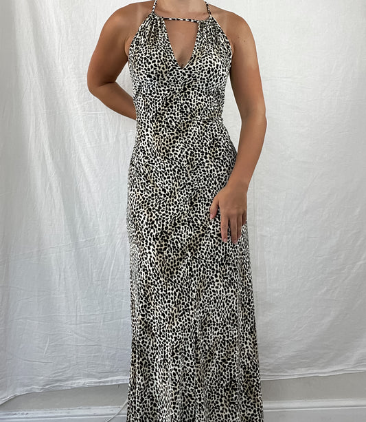 90s fuzzy cheetah formal gown