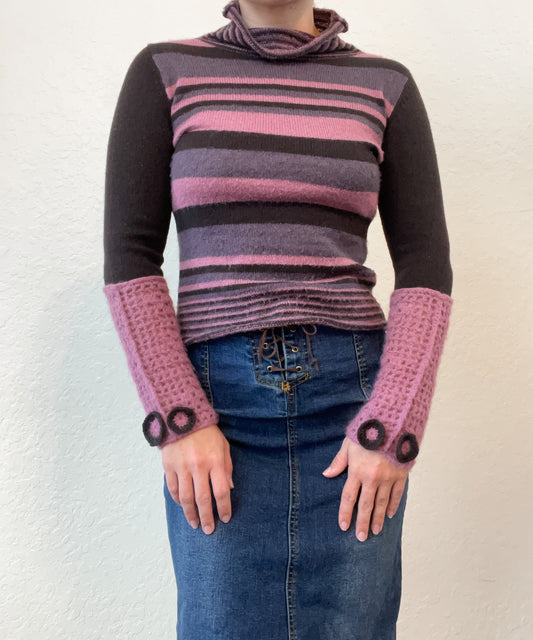 Pink and brown knit turtleneck