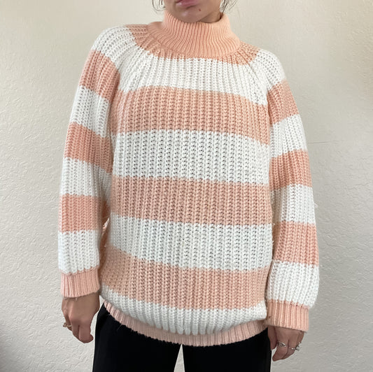 Chunky striped mock neck knit sweater