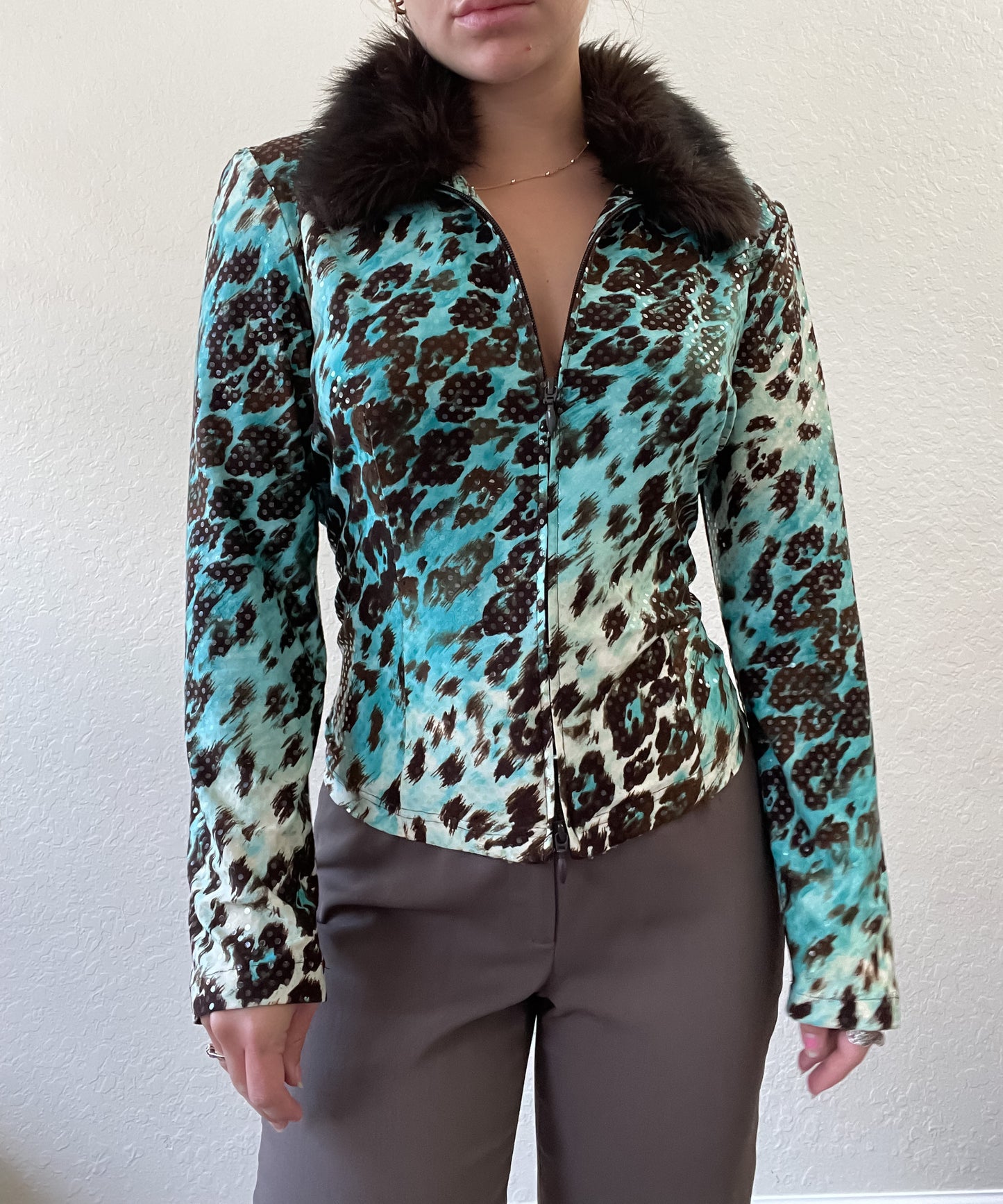 Leopard fur lined jacket
