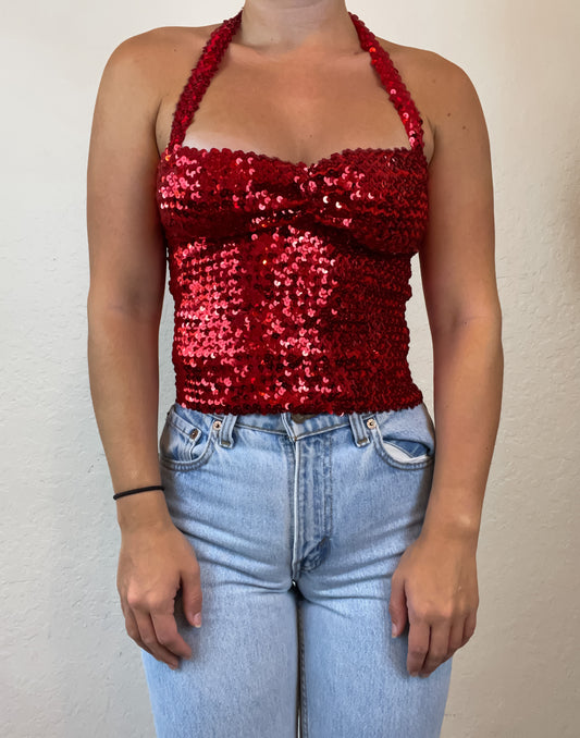 90s sequin Frederick’s of Hollywood halter top