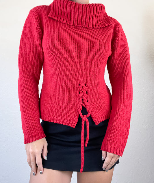 Y2k red tie detailed sweater