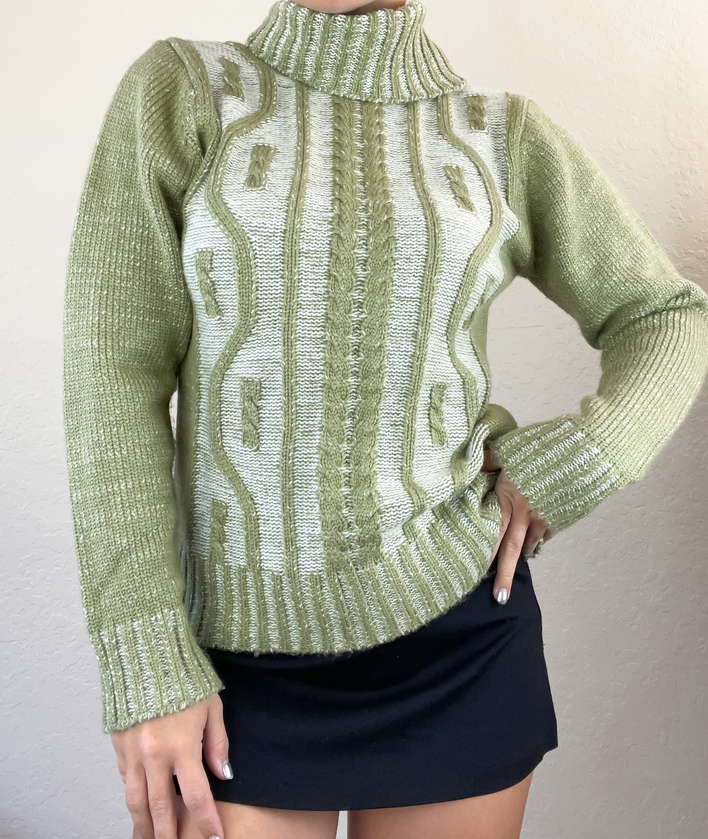 Y2k green turtleneck sweater